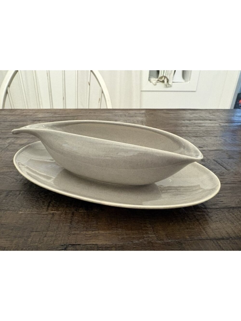 Russel Wright Steubenville Granite Gray Gravy Relish Boat w/ Underplate